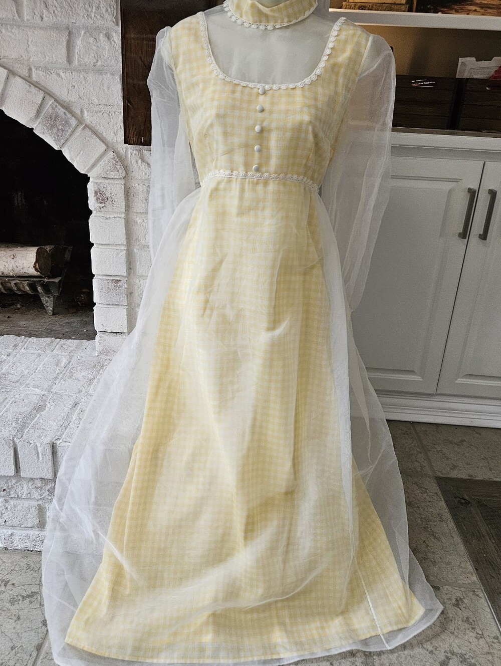 Vintage Prairie Yellow Gingham Maxi Dress